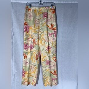 Talbots Cream Floral cotton & Silk blend Pants with Pink & Yellow Accents Sz 6
